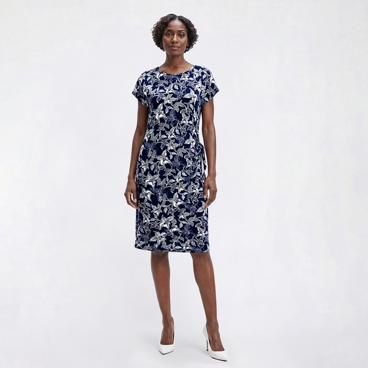 Womens Sami & Jo Short Sleeve Puff Floral Sarong Sheath Dress