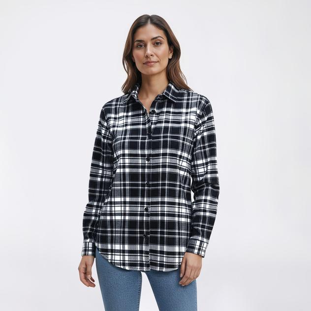 Womens Mountain Ridge Plaid Button Down Flannel - Black/White