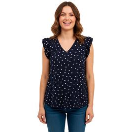 Womens Adrianna Papell Cap Double Pleated Sleeve Micro Dot Blouse