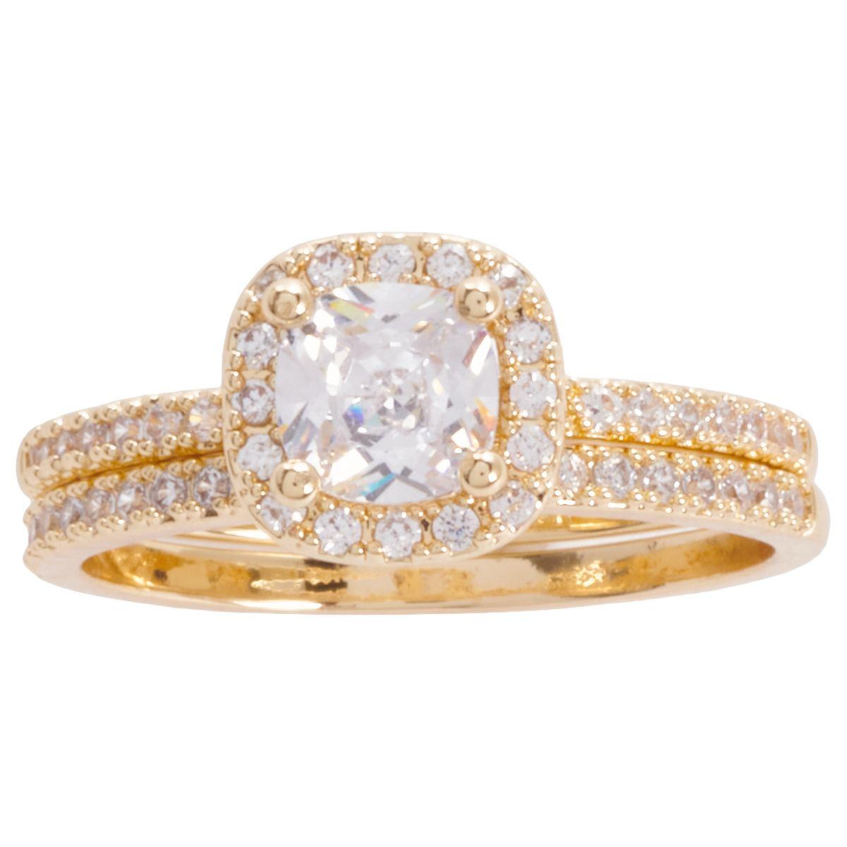 Ashley Cooper(tm) Gold-Tone Cushion-Cut CZ Pave Band Bridal Set
