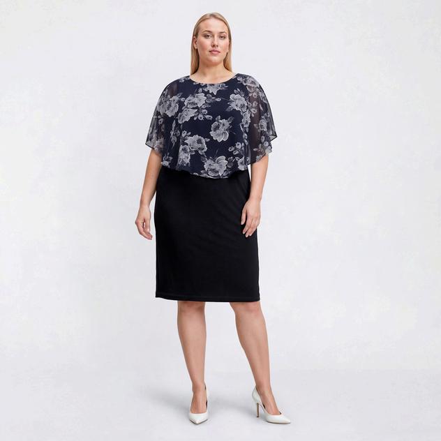 Plus Size Connected Apparel Floral Poncho Shift Dress