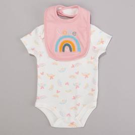 Baby Girl (NB-9M) bon bebe(R) Love Rainbow & Hearts Bodysuit & Bib