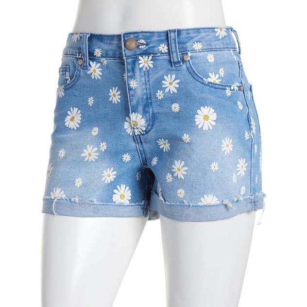 Juniors Gogo Jeans High-Rise Daisy Denim Shorts