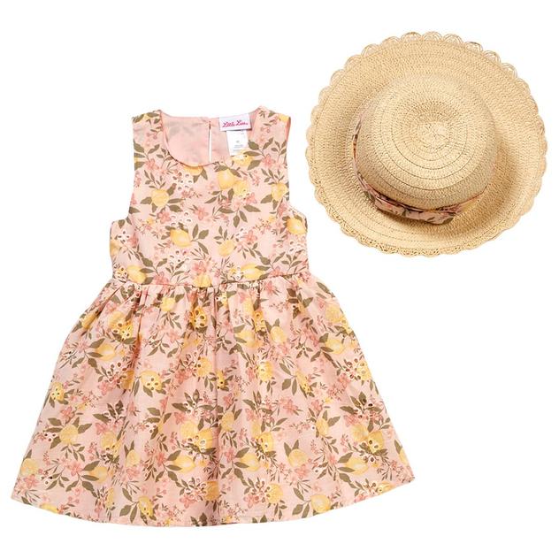 Toddler Girl Little Lass® Flower Dress with Straw Hat