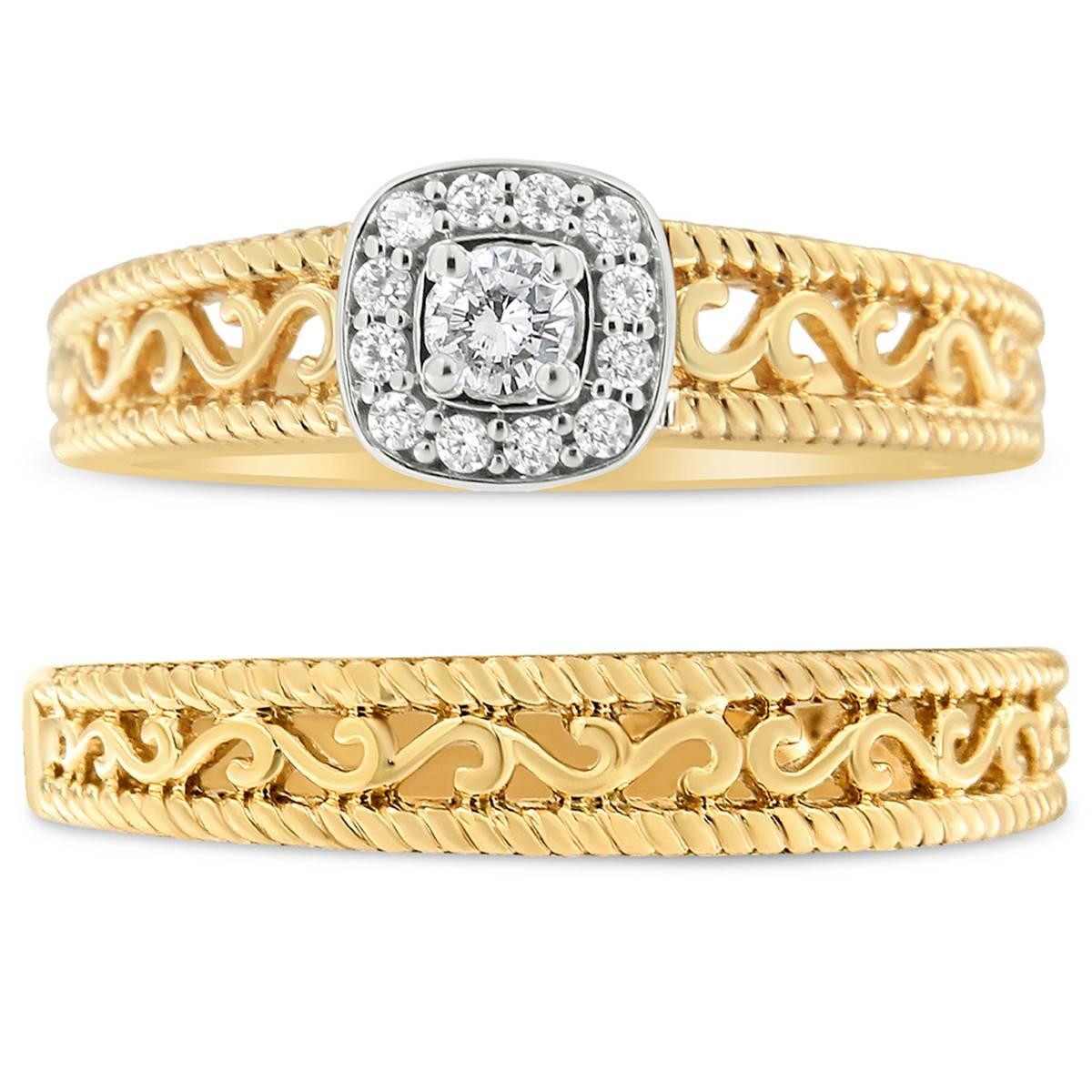 Haus of Brilliance 14kt. Gold 1/5ctw. Diamond Scroll Bridal Set