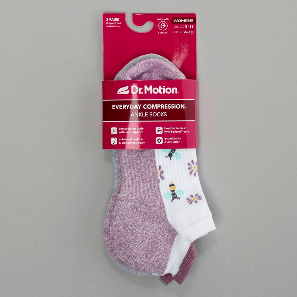 Womens Dr. Motion 2pk. Bee Low Cut Socks