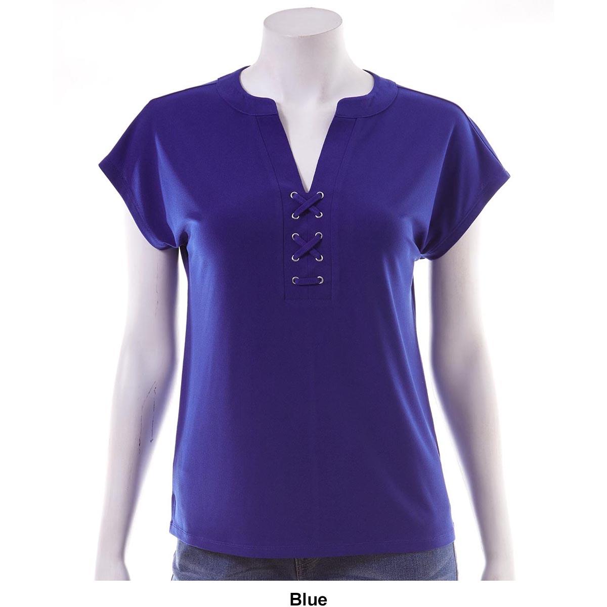 Womens 89th & Madison Short Sleeve Faux Lace Dolman Tee