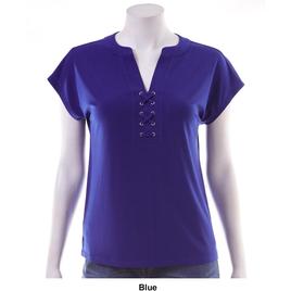 Womens 89th & Madison Short Sleeve Faux Lace Dolman Tee
