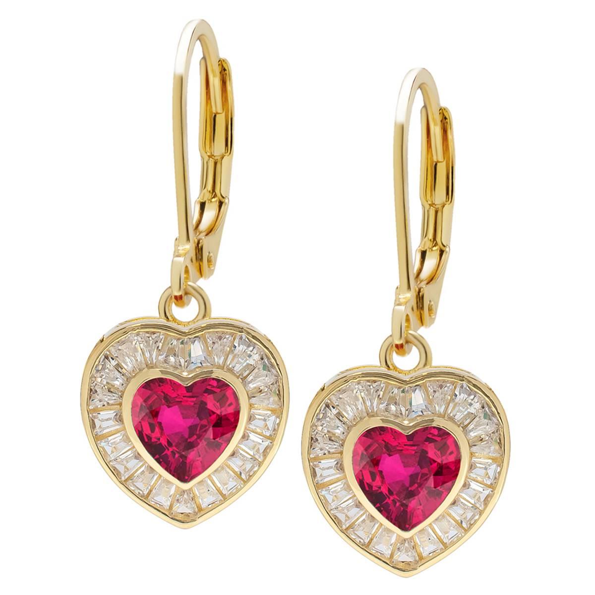 Gianni Argento Lab Grown Ruby Baguette Heart Leverback Earrings