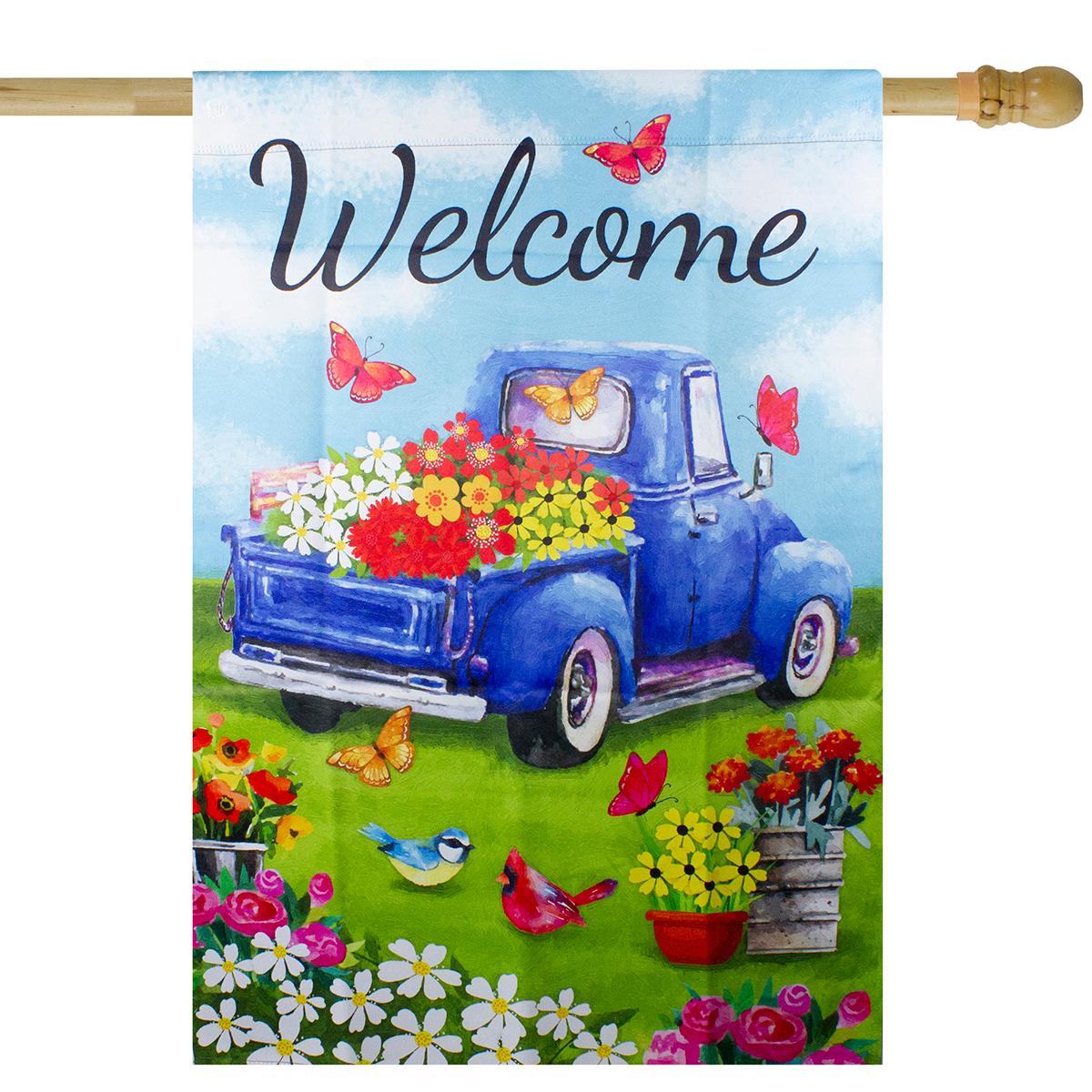 Northlight Seasonal Welcome Truck with Flowers Outdoor Flag