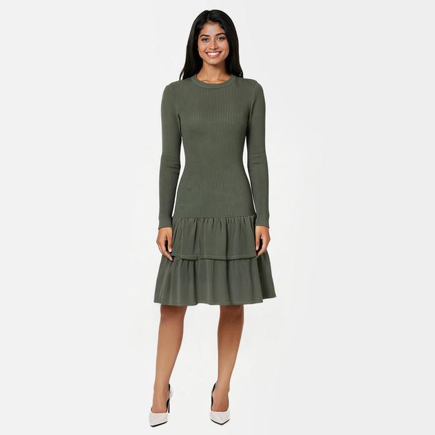 Juniors Derek Heart Crew Neck Drop Waist Ruffle A-Line Dress