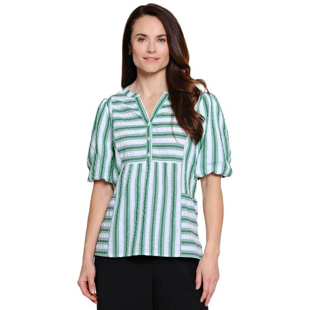 Womens Ali Miles Elbow Sleeve Stripe Woven Blouse