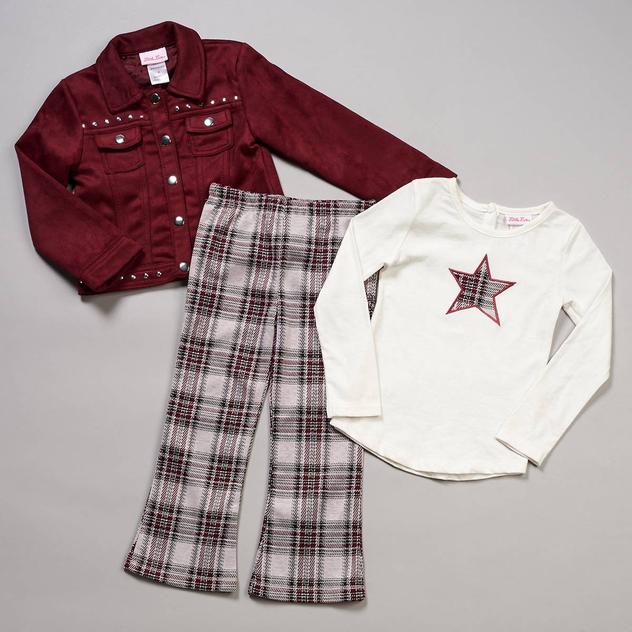 Girls (7-12) Little Lass® 3pc. Faux Suede Jacket & Plaid Pant Set