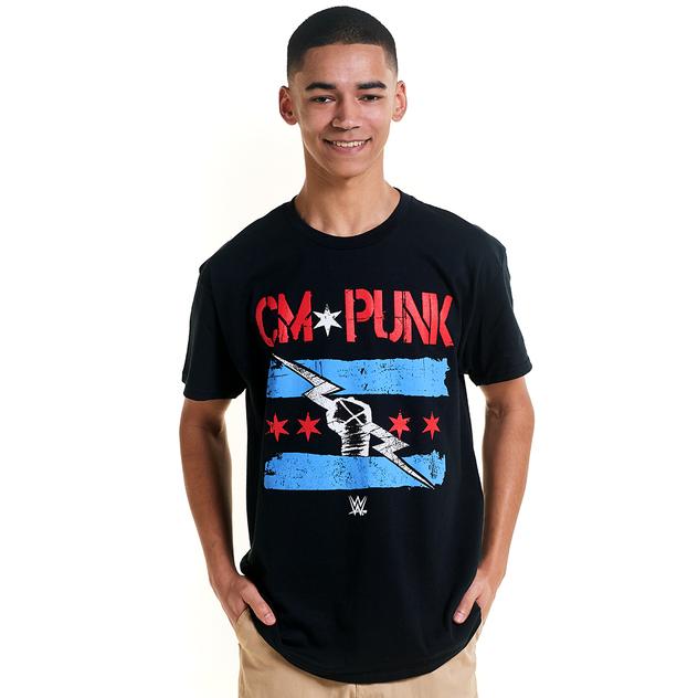 Young Mens WWE® CM Punk Short Sleeve Graphic Tee - Black/Blue