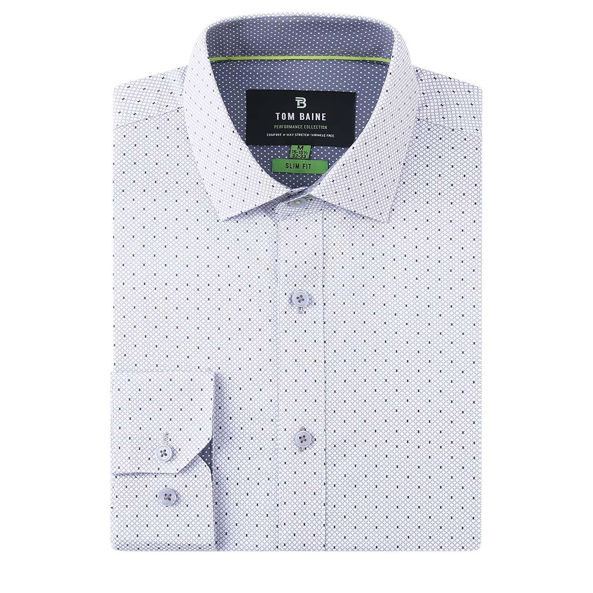Mens Tom Baine Slim Fit Circles Print Dress Shirt - White/Grey