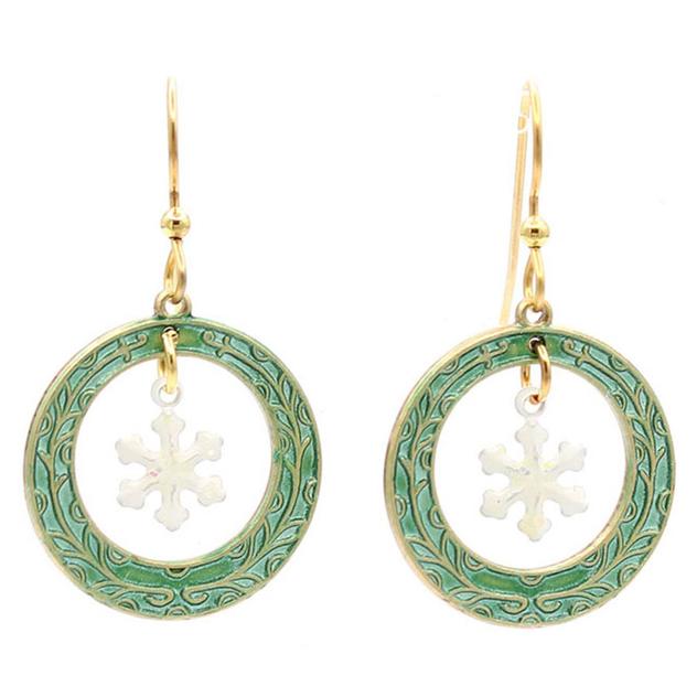 Silver Forest Gold-Tone Wreath & Snowflake Charm Earrings