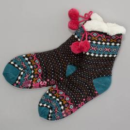 Womens MUK LUKS(R) Tall Cabin Slipper Socks w/ Poms