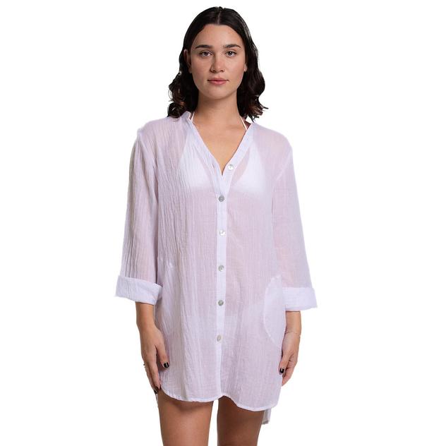 Womens J Valdi Breeze Solid Big Button Front Cover-Up