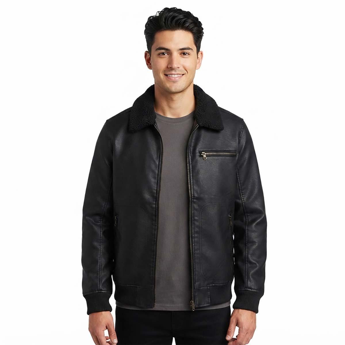 Mens Levi''s Faux Leather Aviator with Sherpa Collar Jacket