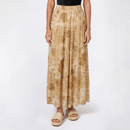 Juniors Pink Rose Gauze Print Tier Elastic Waist Skirt