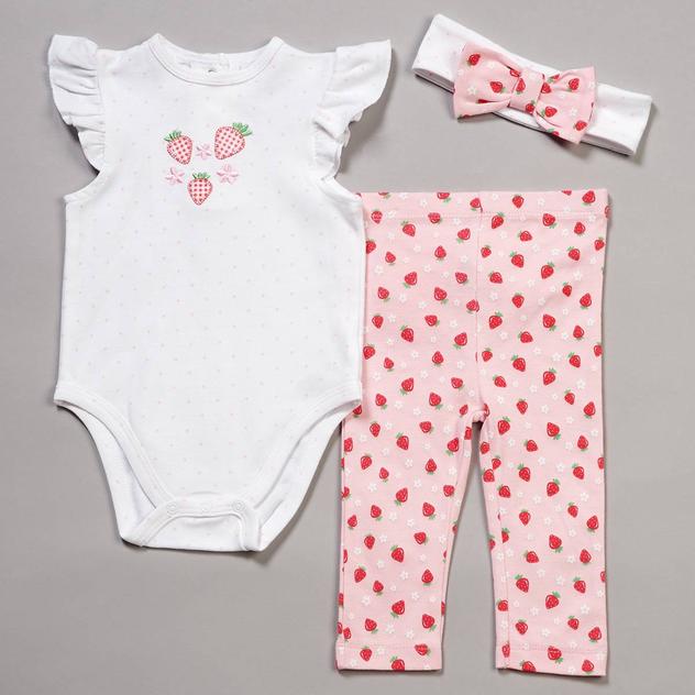 Baby Girl (3-12M) Little Me® Strawberry Bodysuit Set & Headband