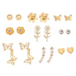 Ashley 9pc. Gold Butterfly/Flower Stud Earring Set