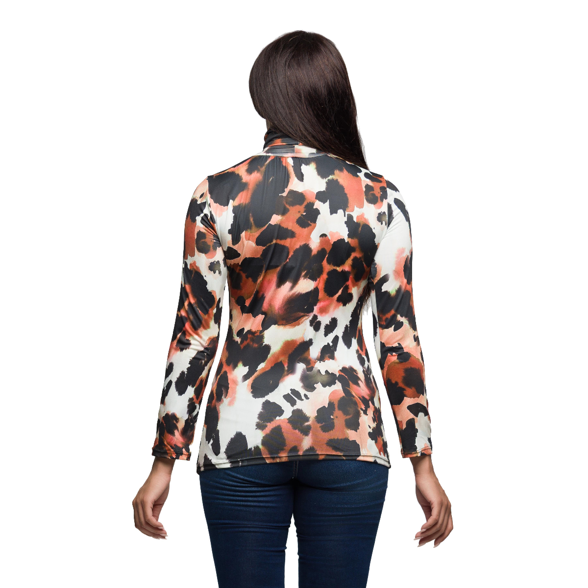 Womens 24/7 Comfort Apparel Animal Print Turtleneck Top