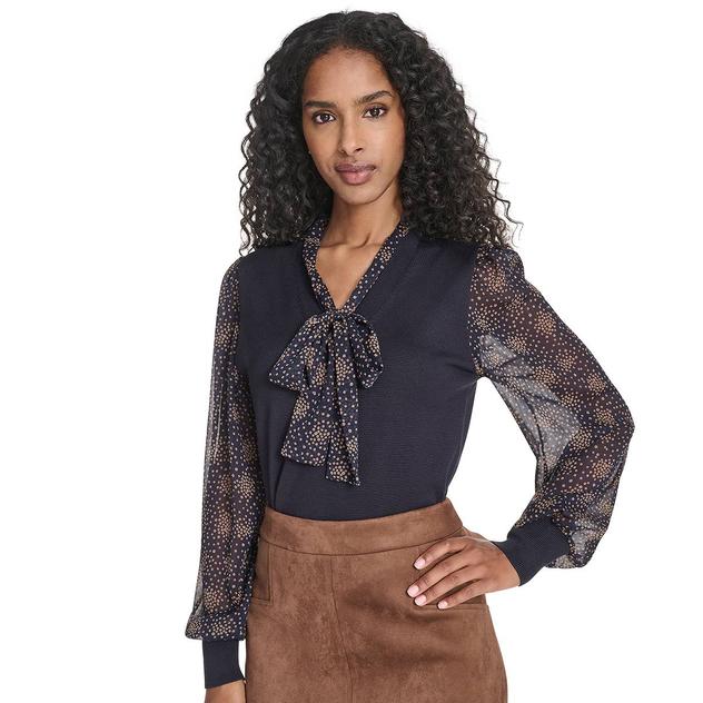 Womens Tommy Hilfiger Long Sleeve Stars Tie Neck Blouse