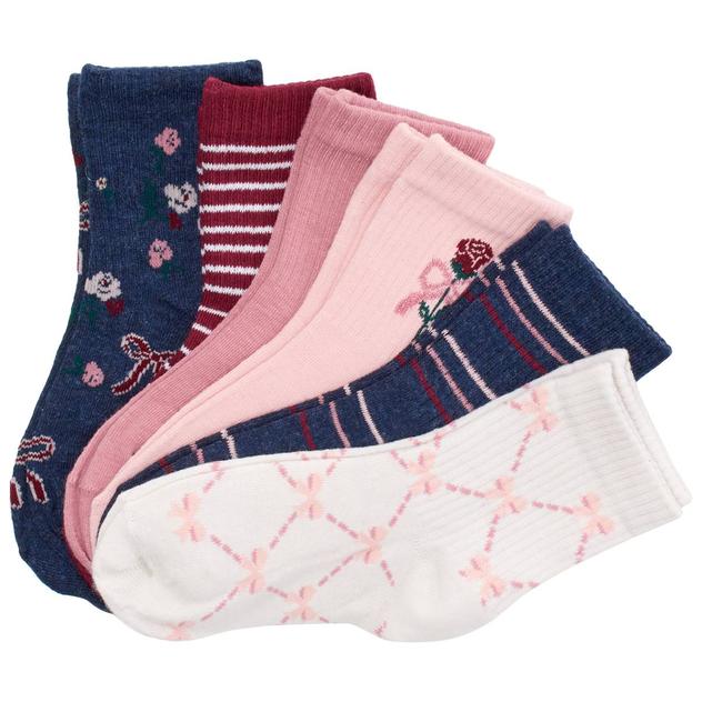 Girls Capelli® New York 6pk. Roses & Bows Crew Socks