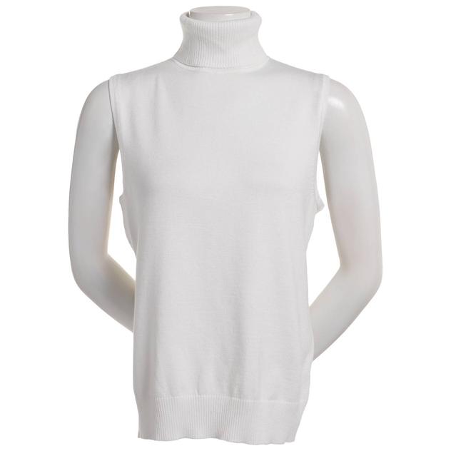 Womens Cable & Gauge Sleeveless Solid Turtleneck Sweater