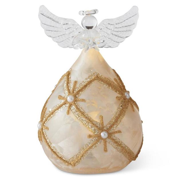 K&K Interiors 5in. LED Angel Heart with Timer - Gold/Pearl