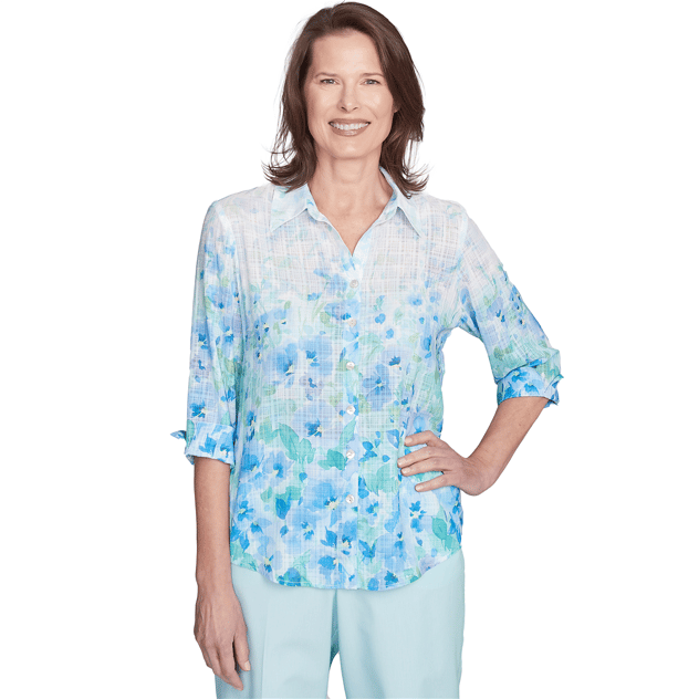 Petite Alfred Dunner St. Thomas Floral Border Button Down