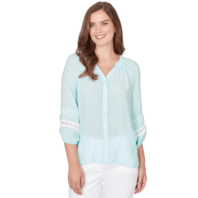 Petite Ruby Rd. Renaissance Romance 3/4 Sleeve Button Blouse