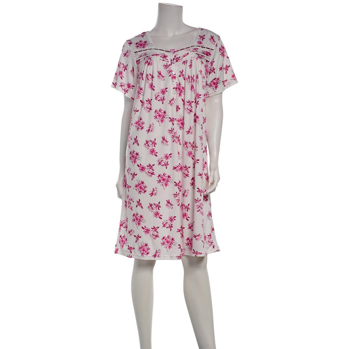 Womens Elegant Dreams Short Sleeve Crochet Lace Brushed Nightgown