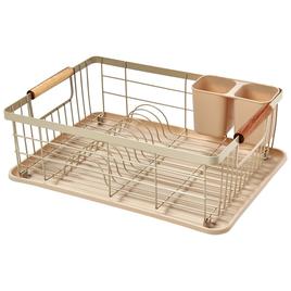 Gourmet Kitchen Dish Rack w/ Acacia Handles - Cream