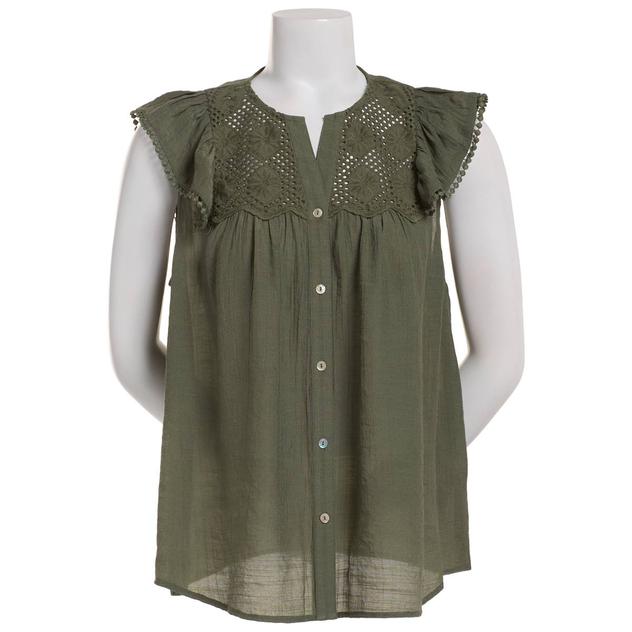 Womens Nanette Lepore Cap Sleeve Embroidered Detail Blouse