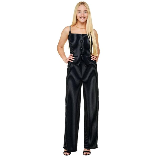 Juniors Madden Girl Knit Stripe Square Neck Faux Vest Jumpsuit