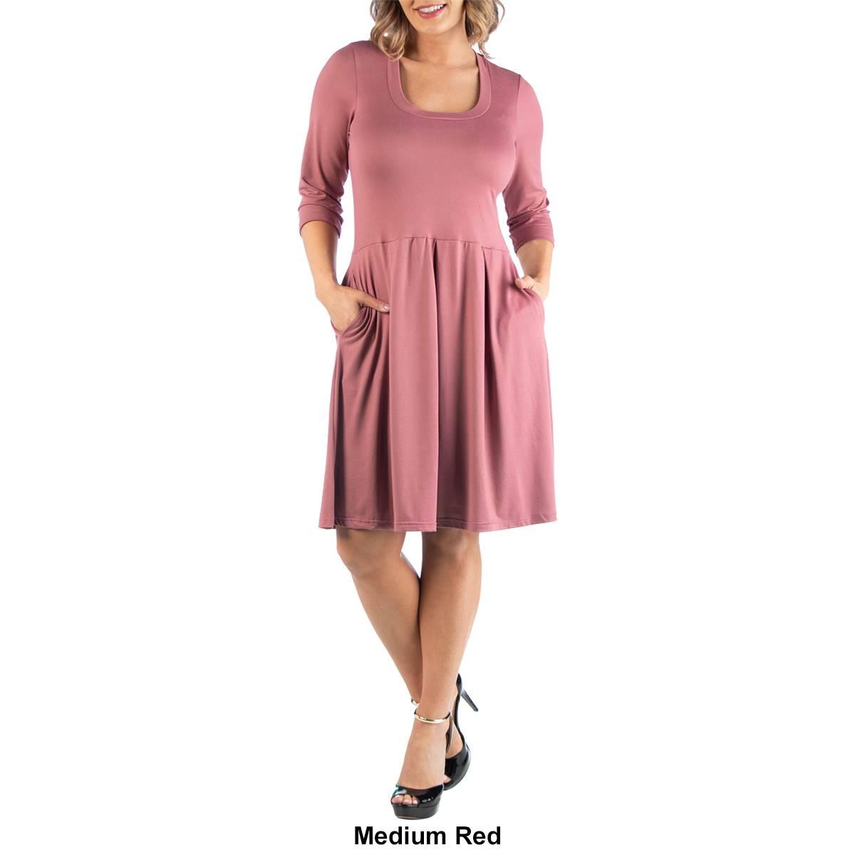 Plus Size 24/7 Comfort Apparel Elbow Sleeve Pocket Shift Dress