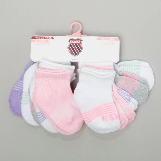 Baby Girl (0-24M) K-Swiss 10pk. Striped Athletic Quarter Socks