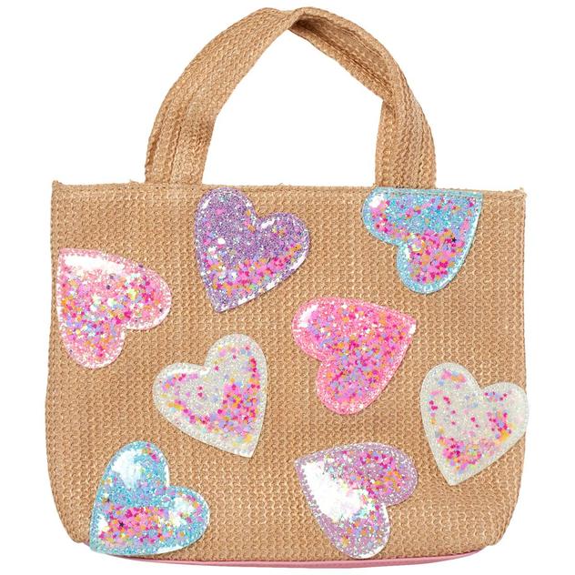 Girls OMG Shaker Heart Straw Tote Bag