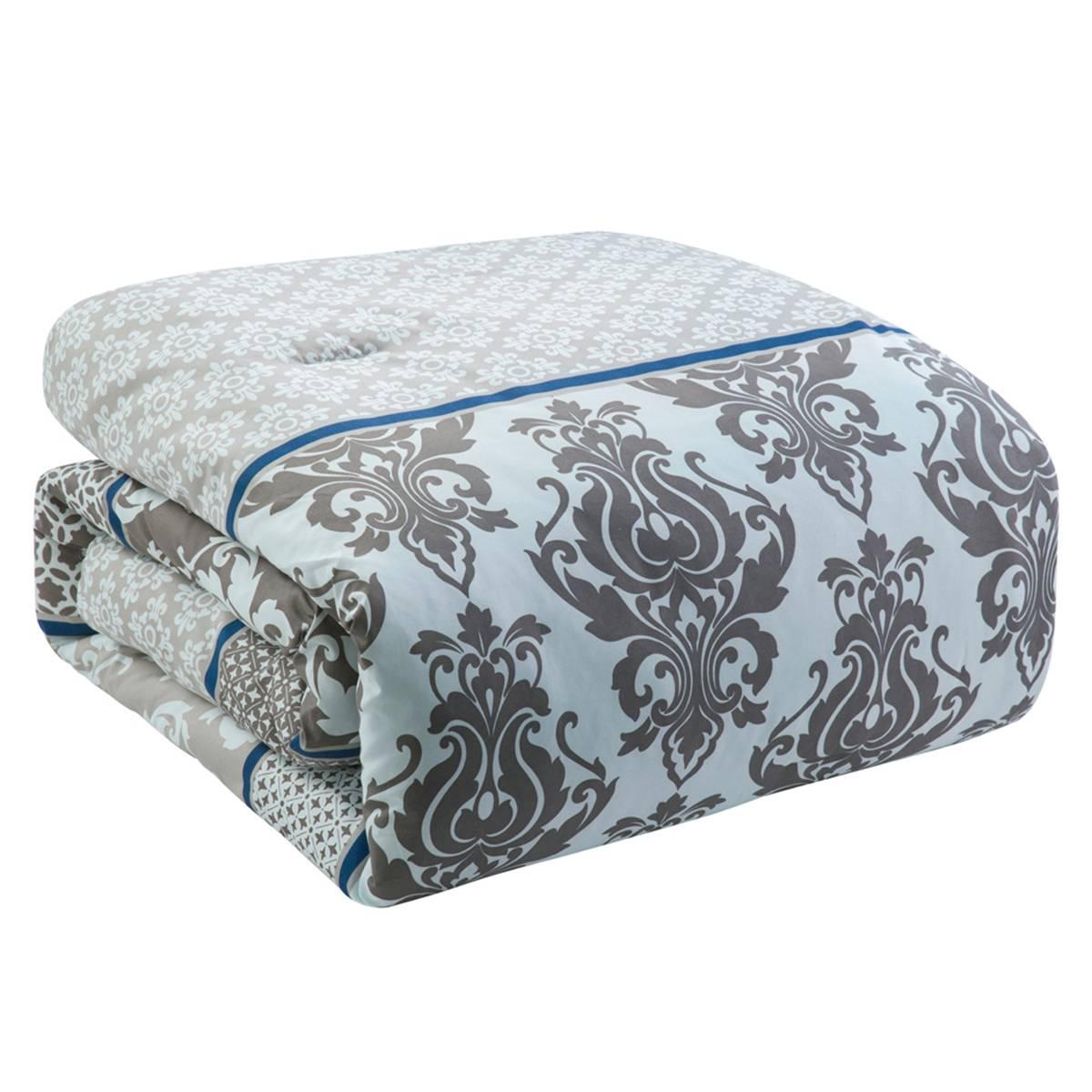VCNY Home Beckham Blue Damask Queen Bed-in-a-Bag Comforter Set