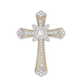 Napier Silver-Tone Pearl & Crystal Cross Pin