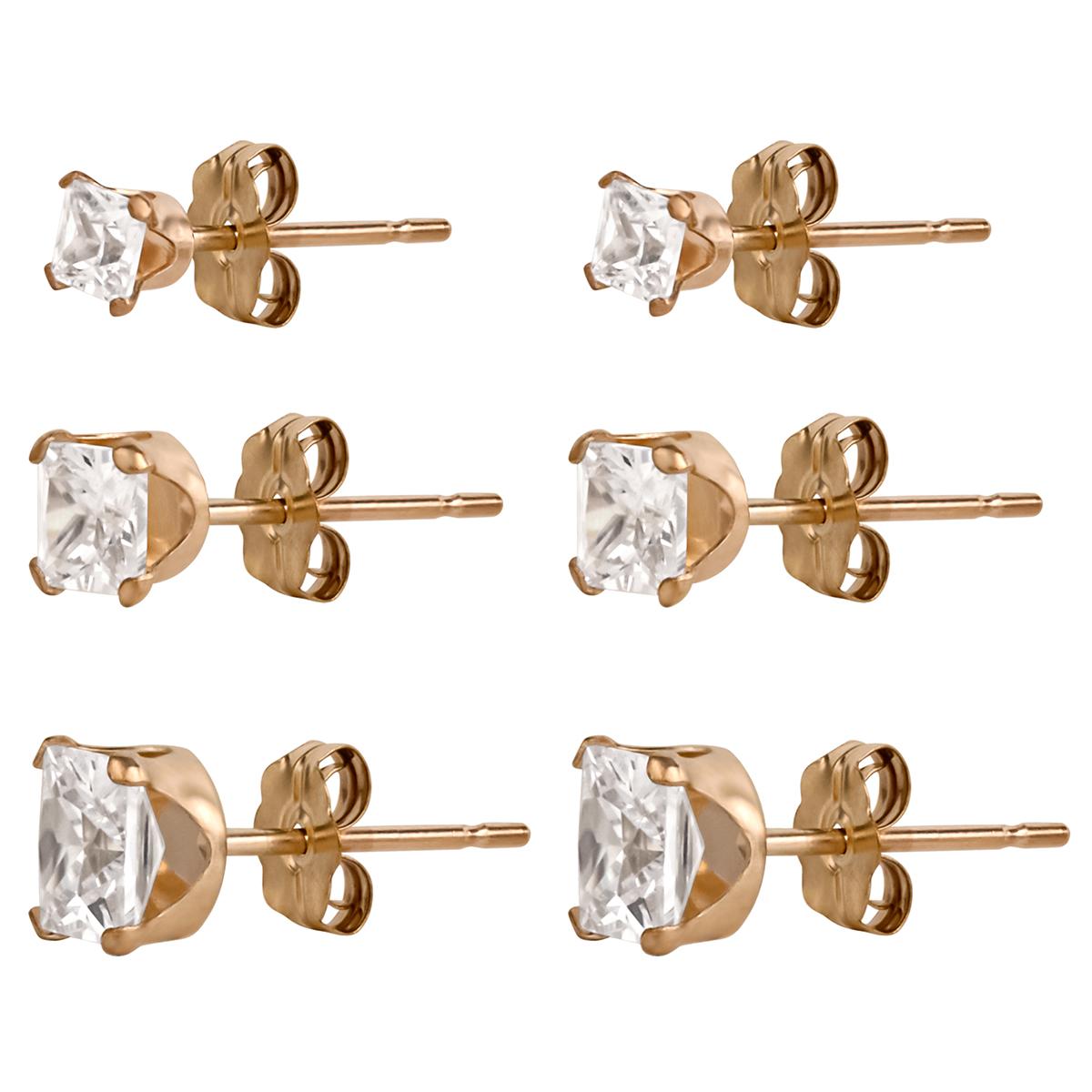 10kt. Yellow Gold Princess Cut Cubic Zirconia Stud Earrings Set