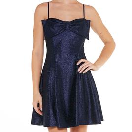 Juniors Emerald Sundae Glitter Knit Bow Applique A-Line Dress