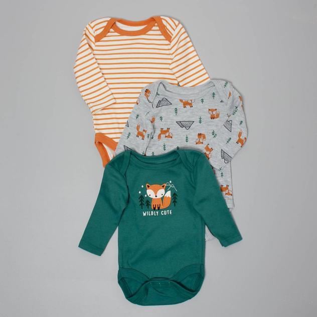 Baby Boy (NB-9M) baby views® 3pk. Fox Long Sleeve Bodysuits