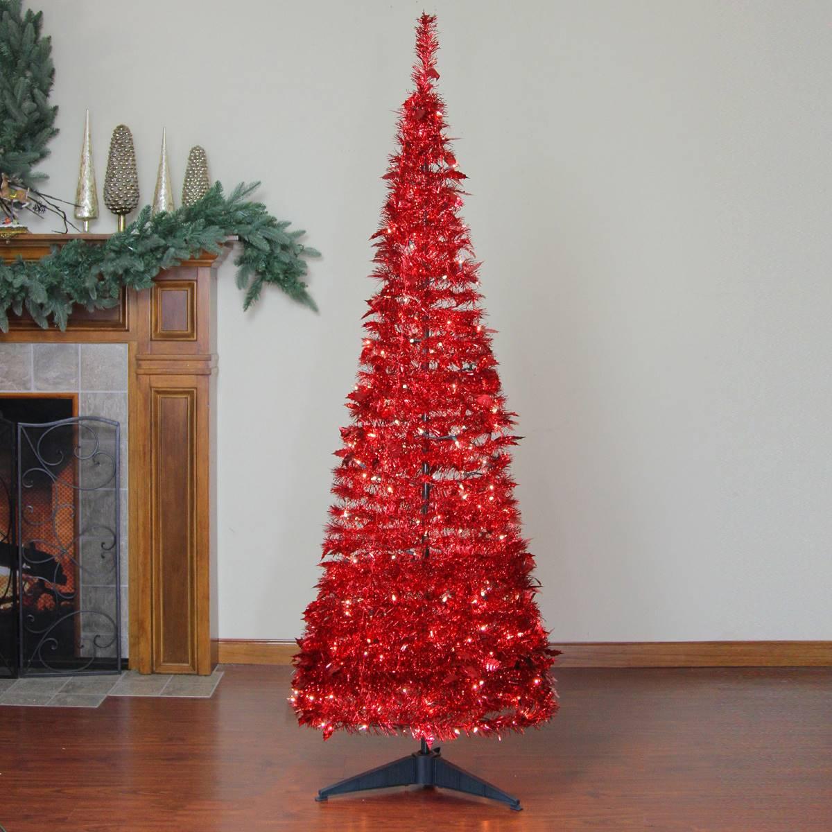 Northlight 6ft. Pre-Lit Red Tinsel Pop-Up Christmas Tree