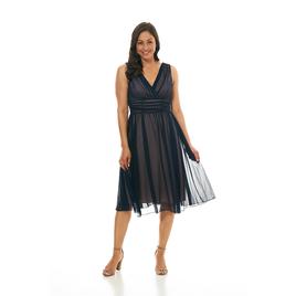 Womens Connected Apparel Sleeveless Sheer Ruched Waist Midi Dress