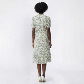 Womens Luxology Short Sleeve Tropical Linen Challis Midi Dress