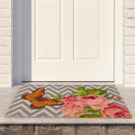 Northlight Seasonal Rose with a Butterfly Chevron Spring Doormat