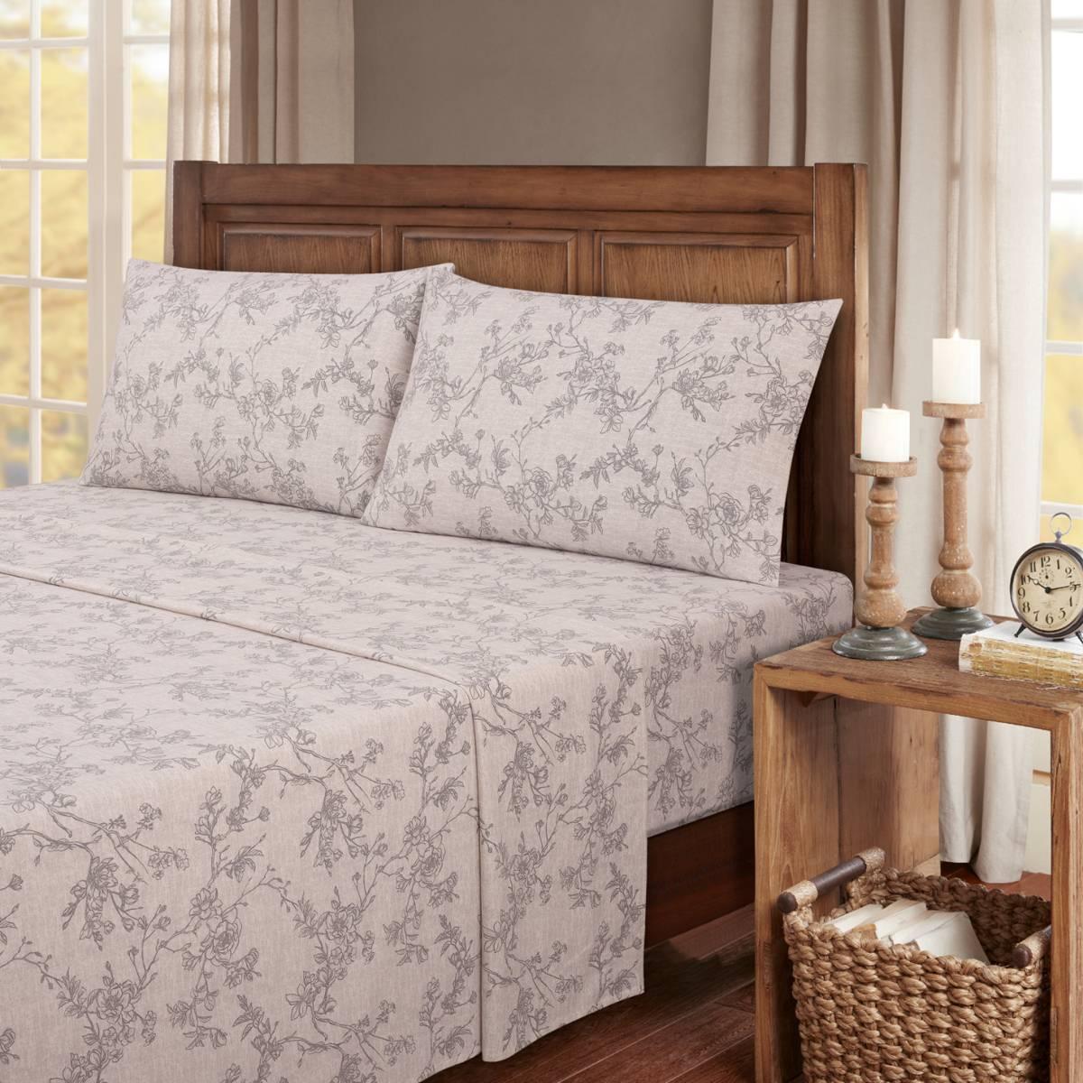 Kathy Ireland 100% Turkish Cotton Flannel Grey Toile Sheet Set